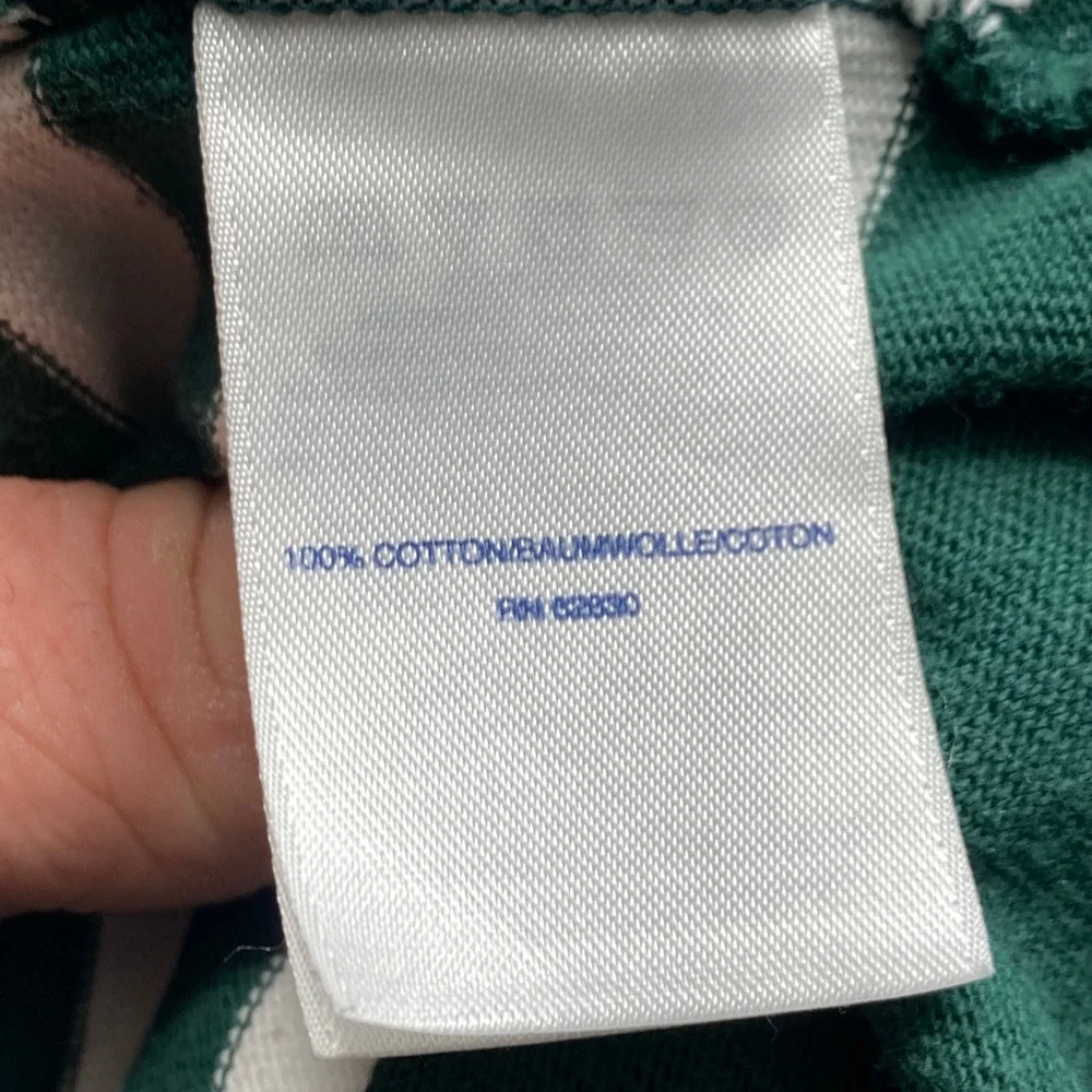 Lands End Rugby Shirt Mens Med Tall 100% Cotton Green White Stripe Long Sleeve - Picture 5 of 8